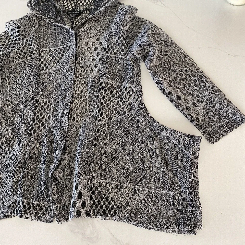 Venice Blue Crochet Lace Hooded Cardigan Gray‎ Free Size S/M Boho - Picture 4 of 8